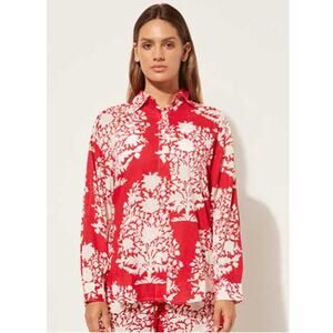 Calzedonia Red and White Abstract Floral Blouse Button-down Shirt Women's sz. M